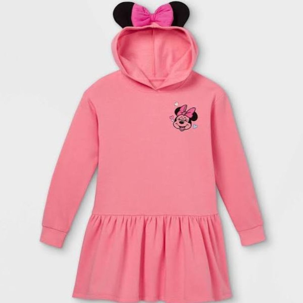 Disney Minnie Mouse Pink Hooded Dress, Girls' Size L (10/12)